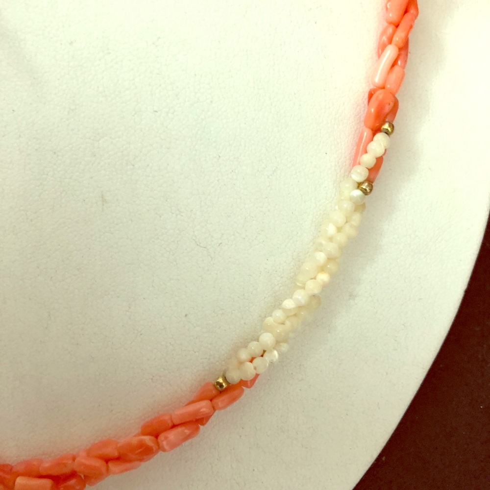 Coral/freshwater pearl necklace & Rose 10k ring